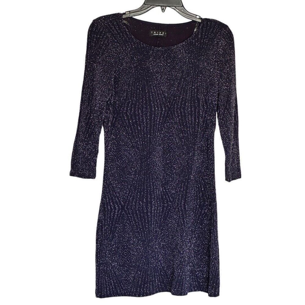Trixxi Navy Shimmer 3/4 Sleeve Bodycon Mini Dress Sz Small NWT